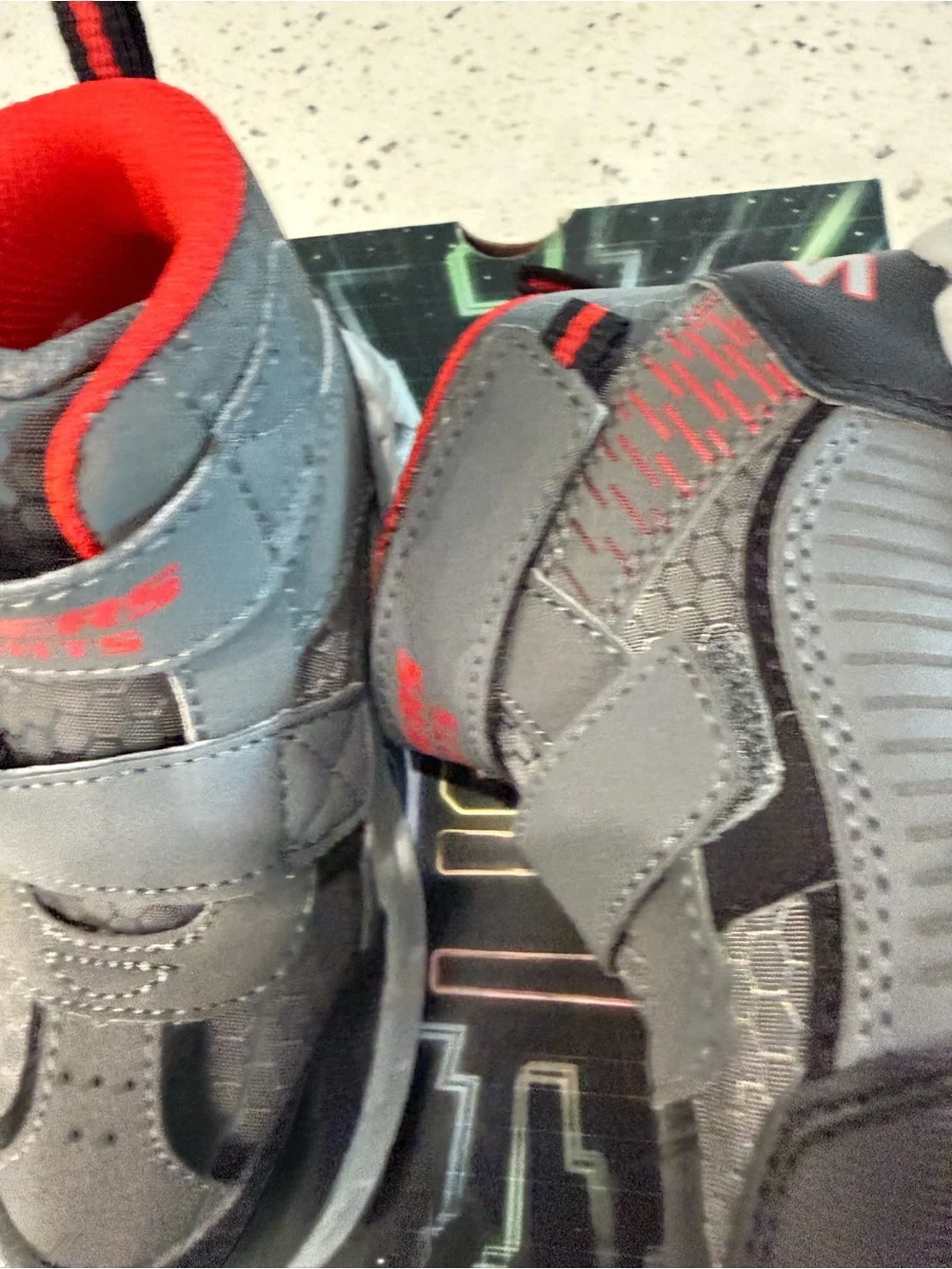 New boys Skechers Sz 8 Gray and Red Kids Velcro Athletic boots